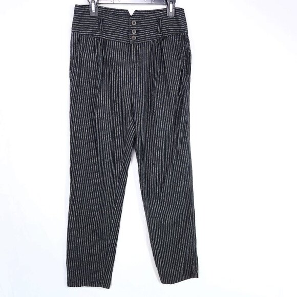 Sundance Amelia Linen Blend Pinstripe Black Trouser Pants Size 8 Pleated - Picture 2 of 16